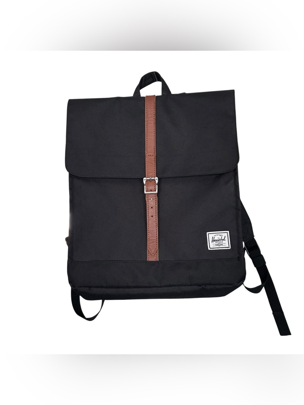 Herschel Supply Co City Mid Volume Backpack Black Tan Strap Fold Top 14L